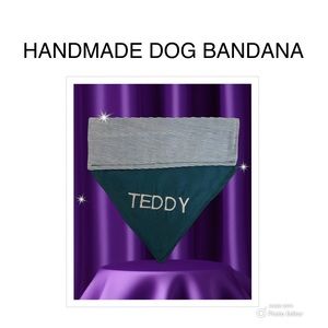 HANDMADE DOG BANDANA PERSONALIZED EMBROIDERED TEDDY REVERSIBLE SLIP ON COLLAR
